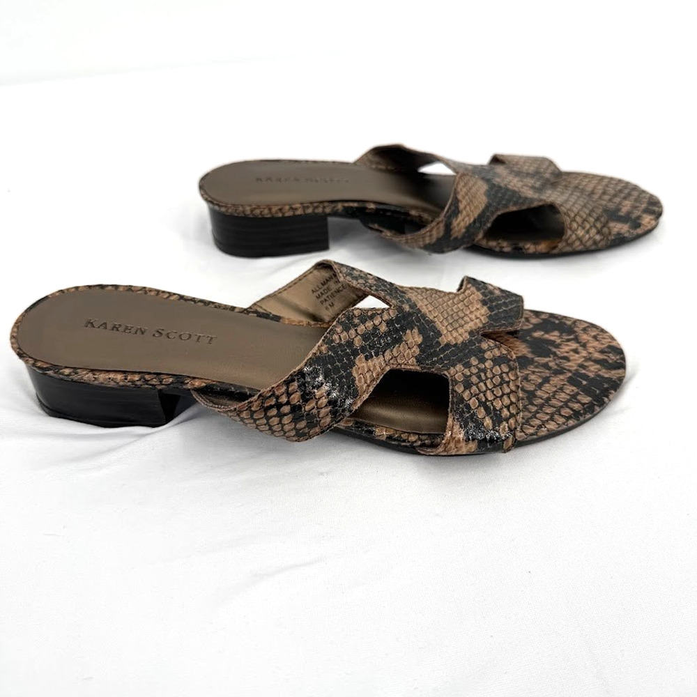 Karen Scott Womens 6M Slide Sandals Snake Print Low Heel Open Toe Slip On